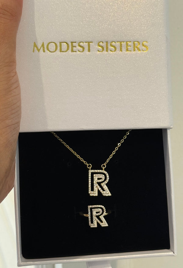 Letter R white enamel Zircon set