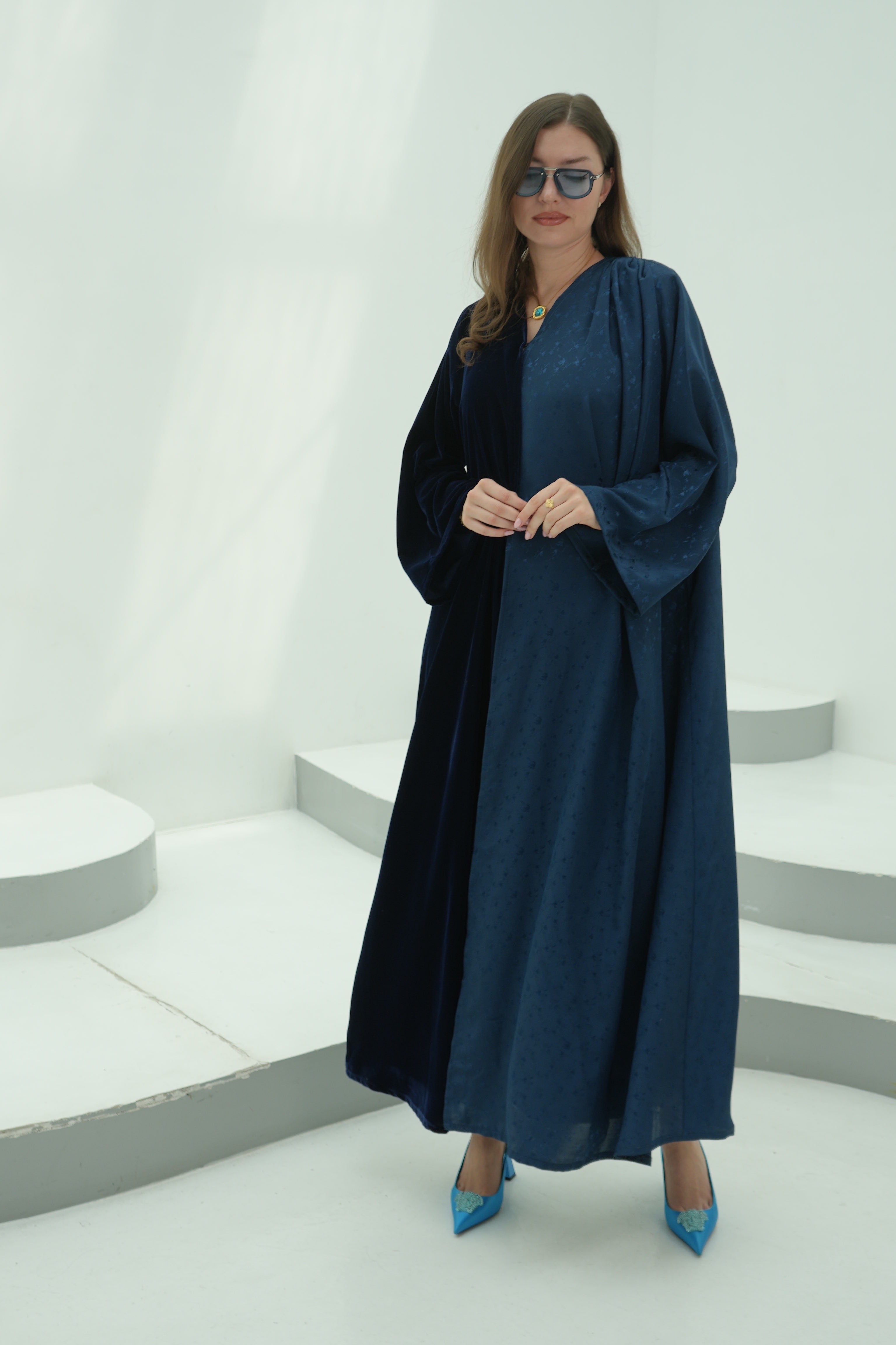 Majestic Velvet and silk crepe Abaya | 3 Pieces Set