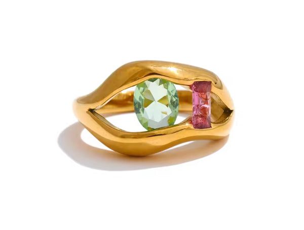 18k Gold Plated Dual Colour Zircon Ring