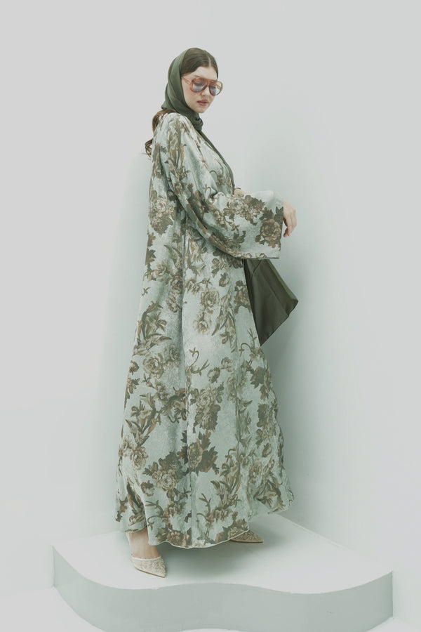 Metallic Vintage Floral Abaya with Dress