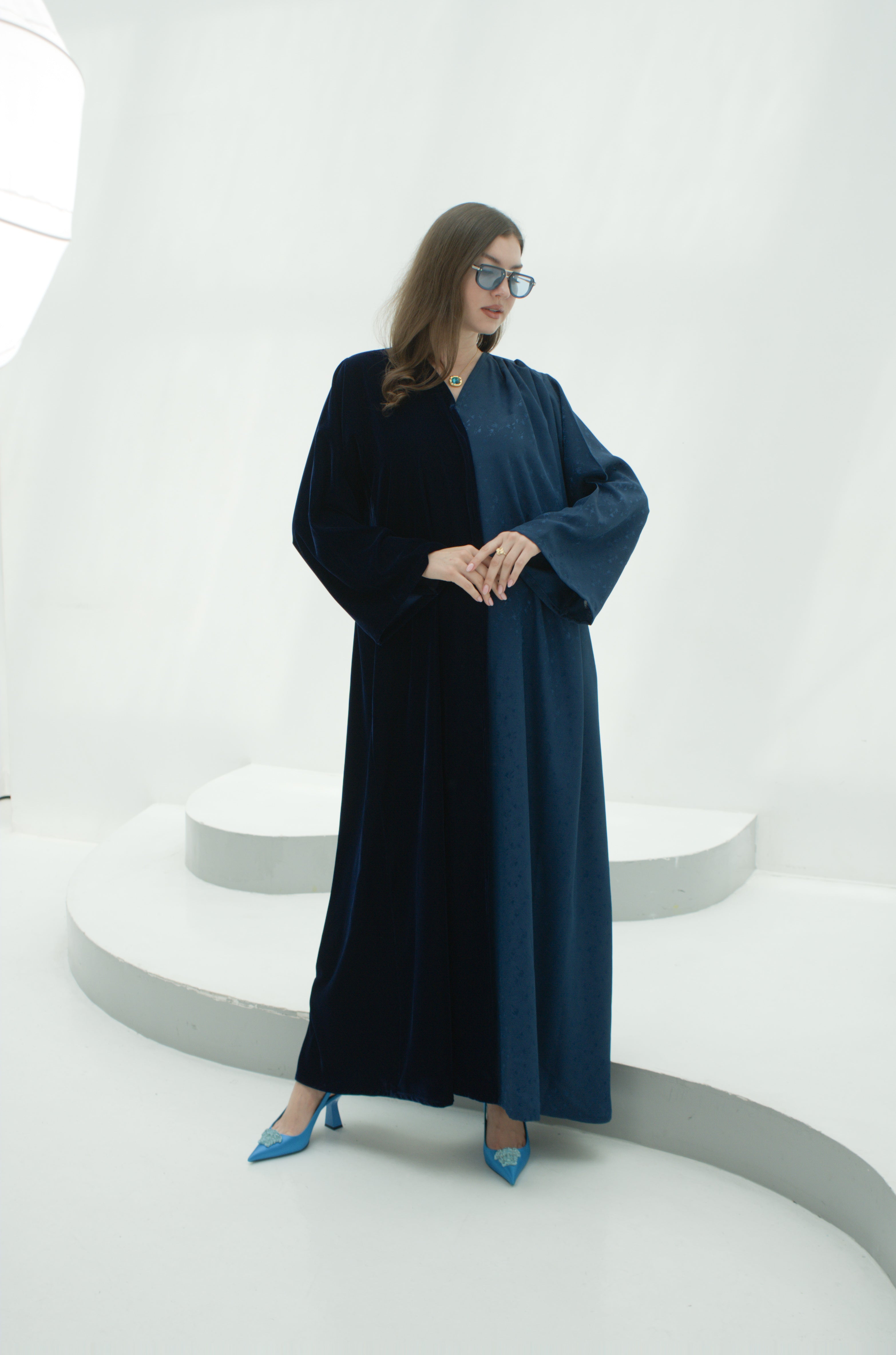 Majestic Velvet and silk crepe Abaya | 3 Pieces Set
