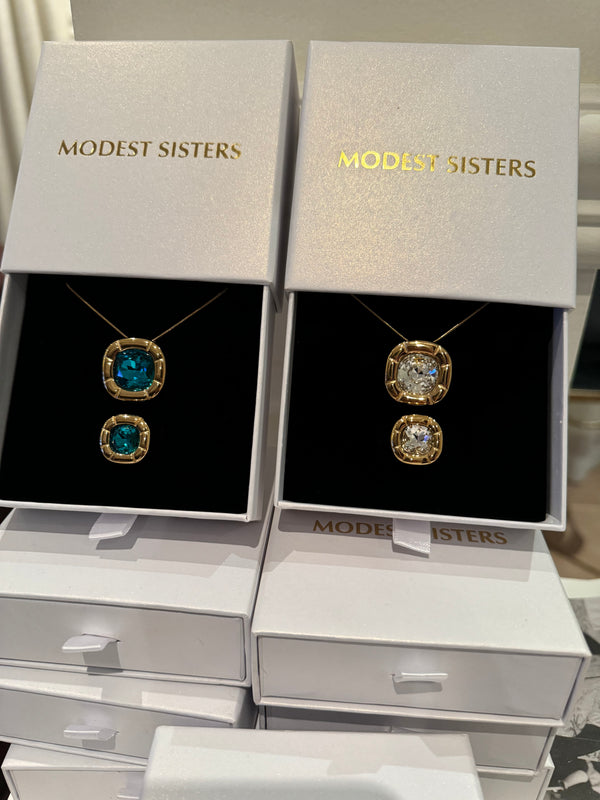 18k Gold Plated Zircon Square Necklace and Ring Set