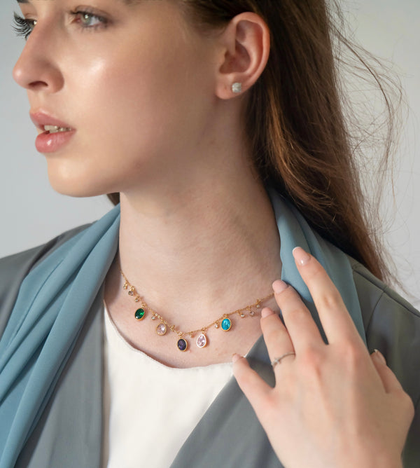 Multicolored 18k Gold Plated Zircon Necklace