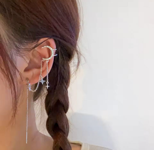 Press On Silver Moon Star Ear Cuff