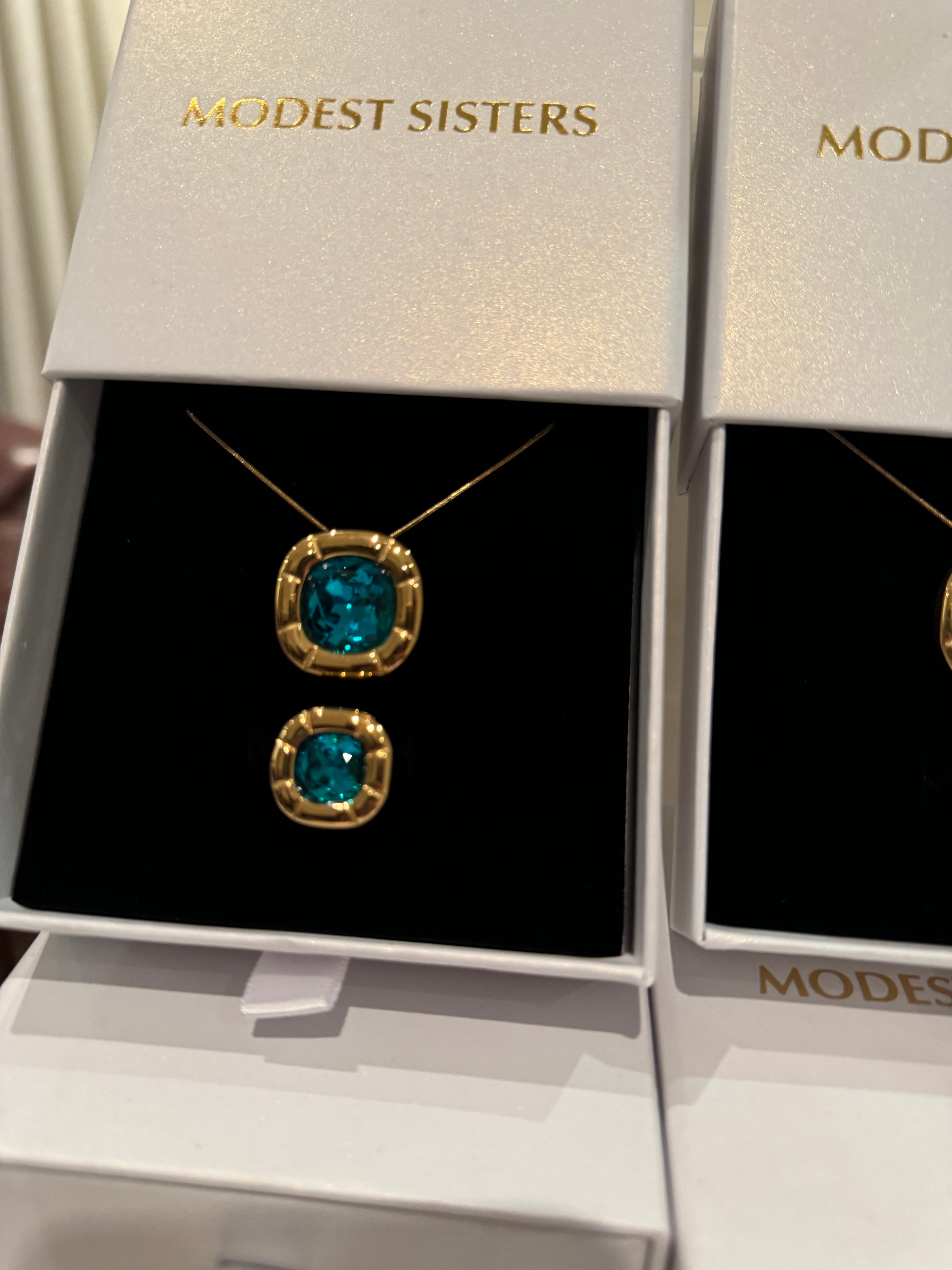 18k Gold Plated Zircon Square Necklace and Ring Set
