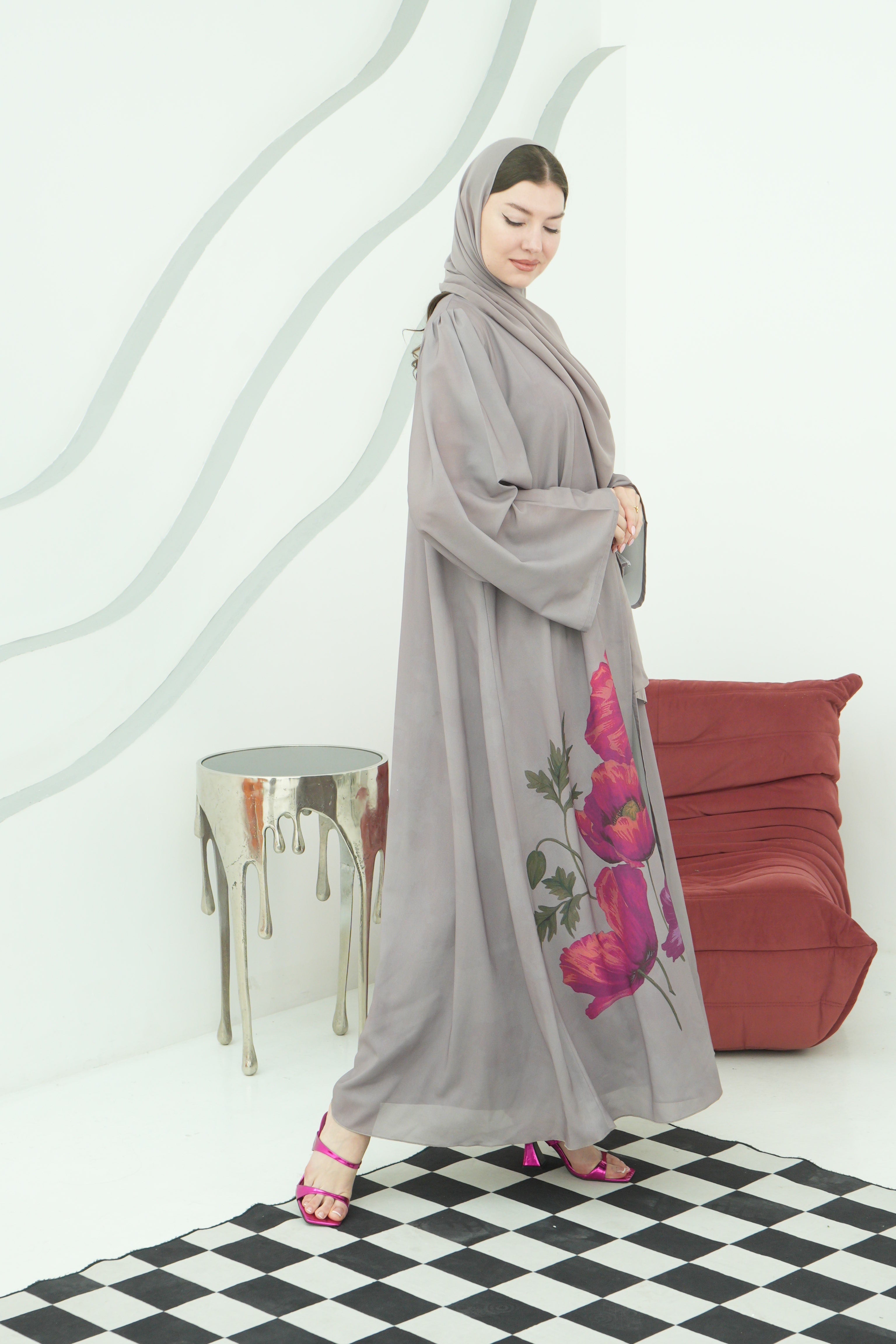 Greige Peony Reverie Abaya