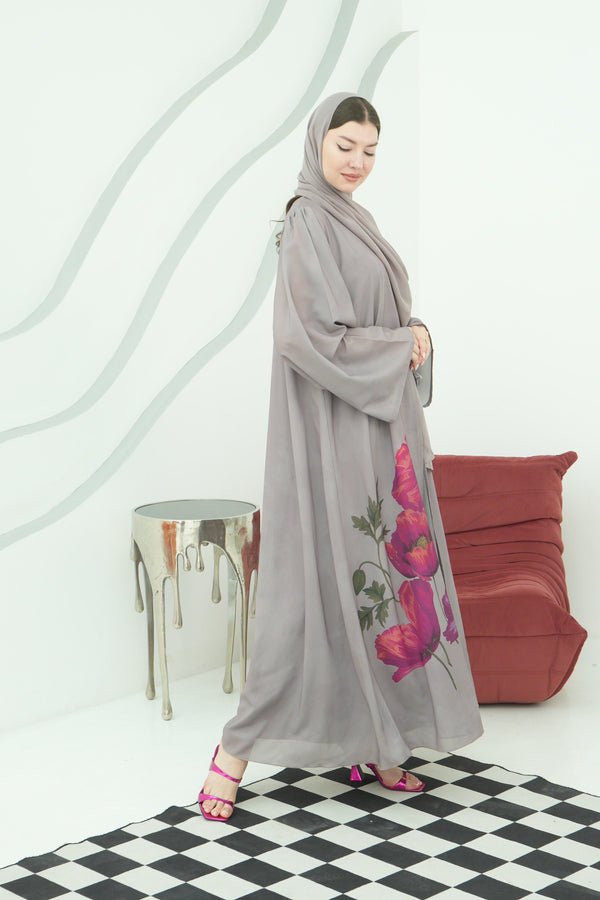 Greige Peony Reverie Abaya with Dress
