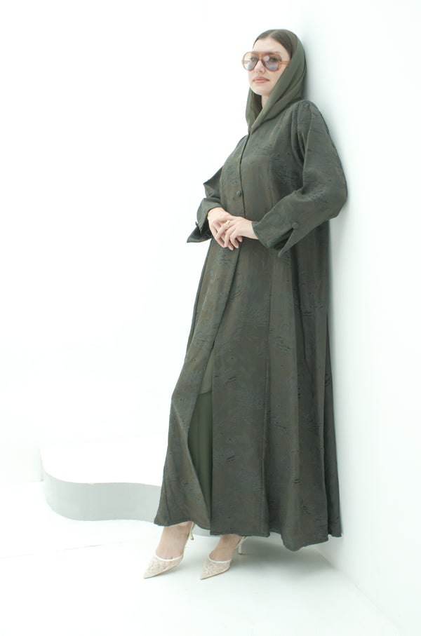 Olive Jacquard Abaya 3-Piece Set