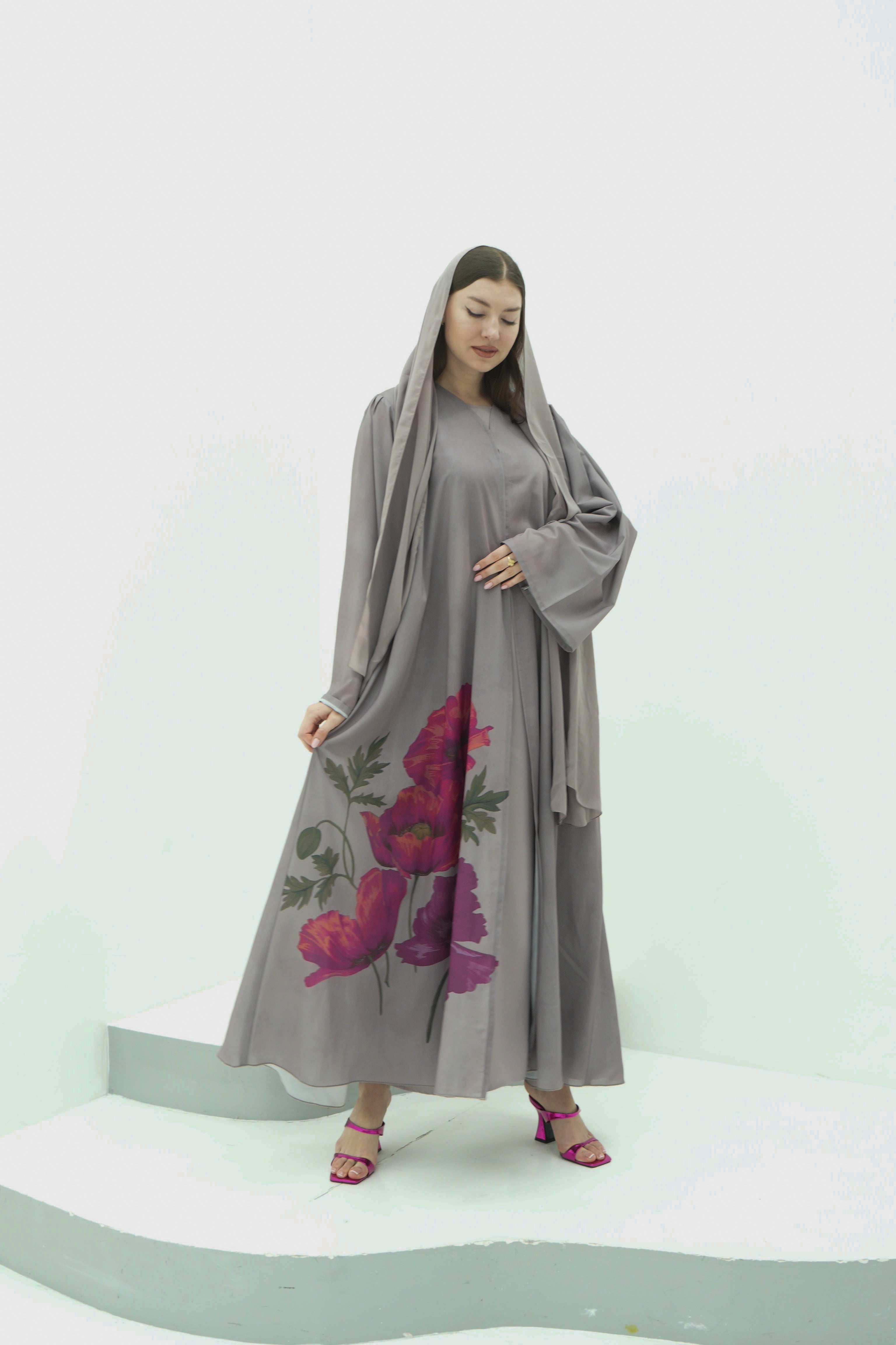 Greige Peony Reverie Abaya