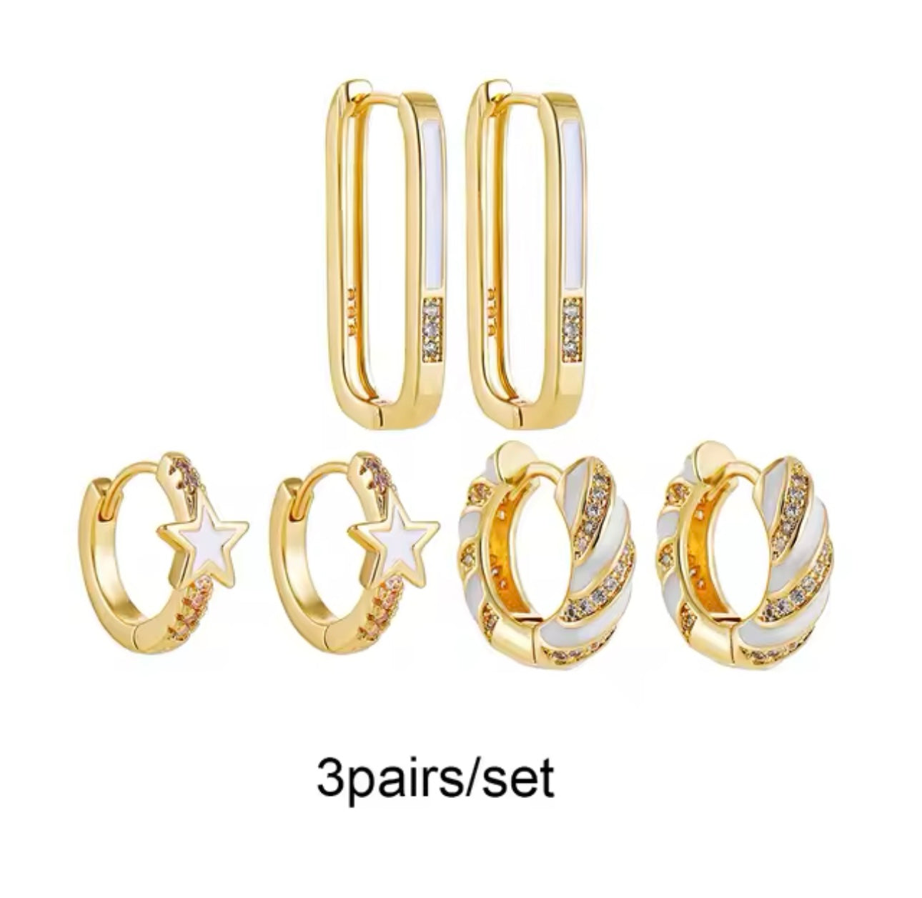 Zircon Enamel Hoop Earrings Set