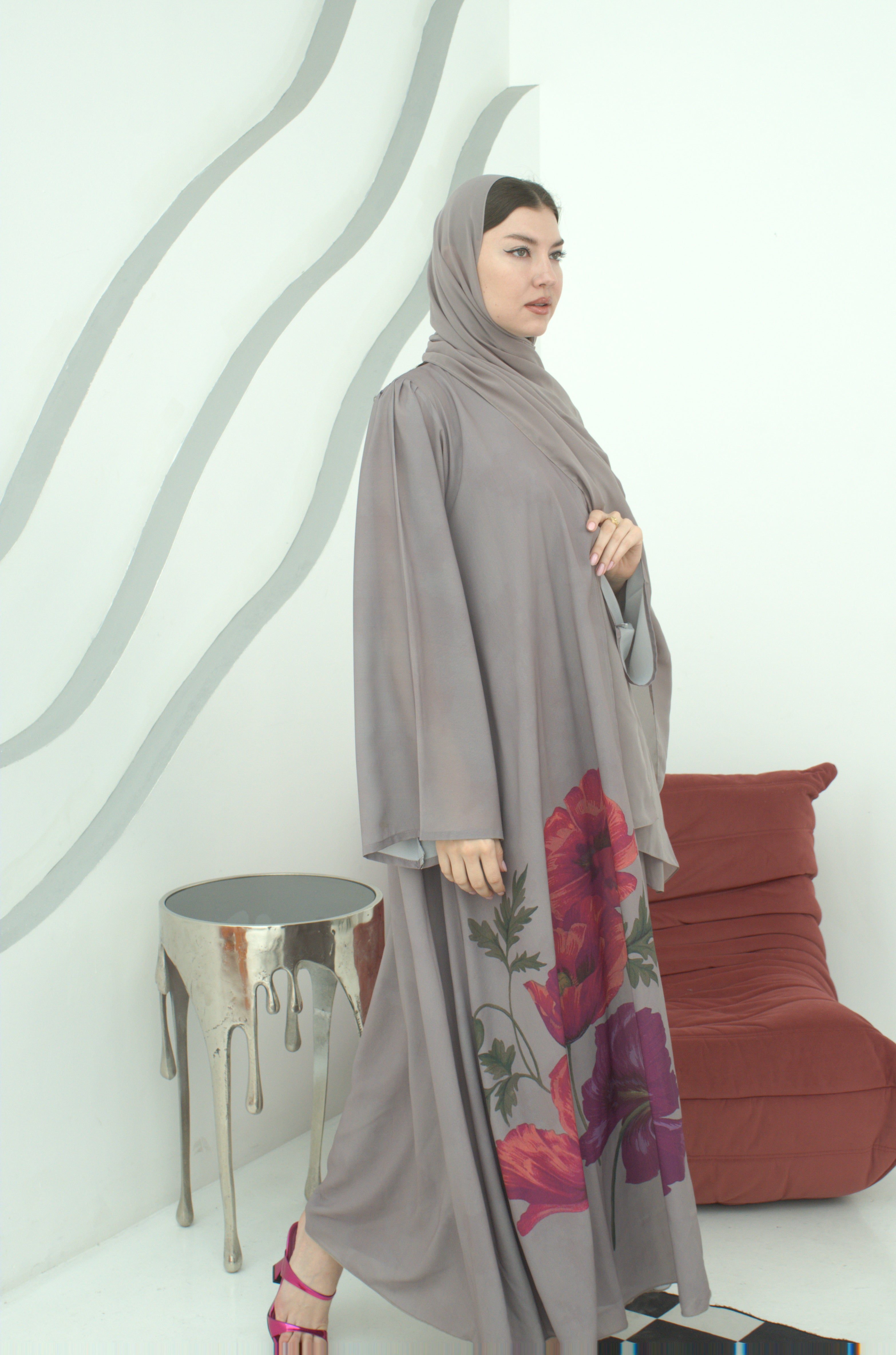 Greige Peony Reverie Abaya