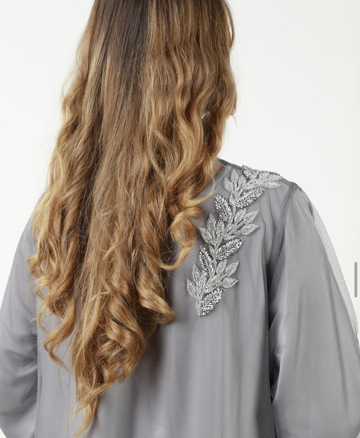Grey Tulle Abaya - 3 pieces set
