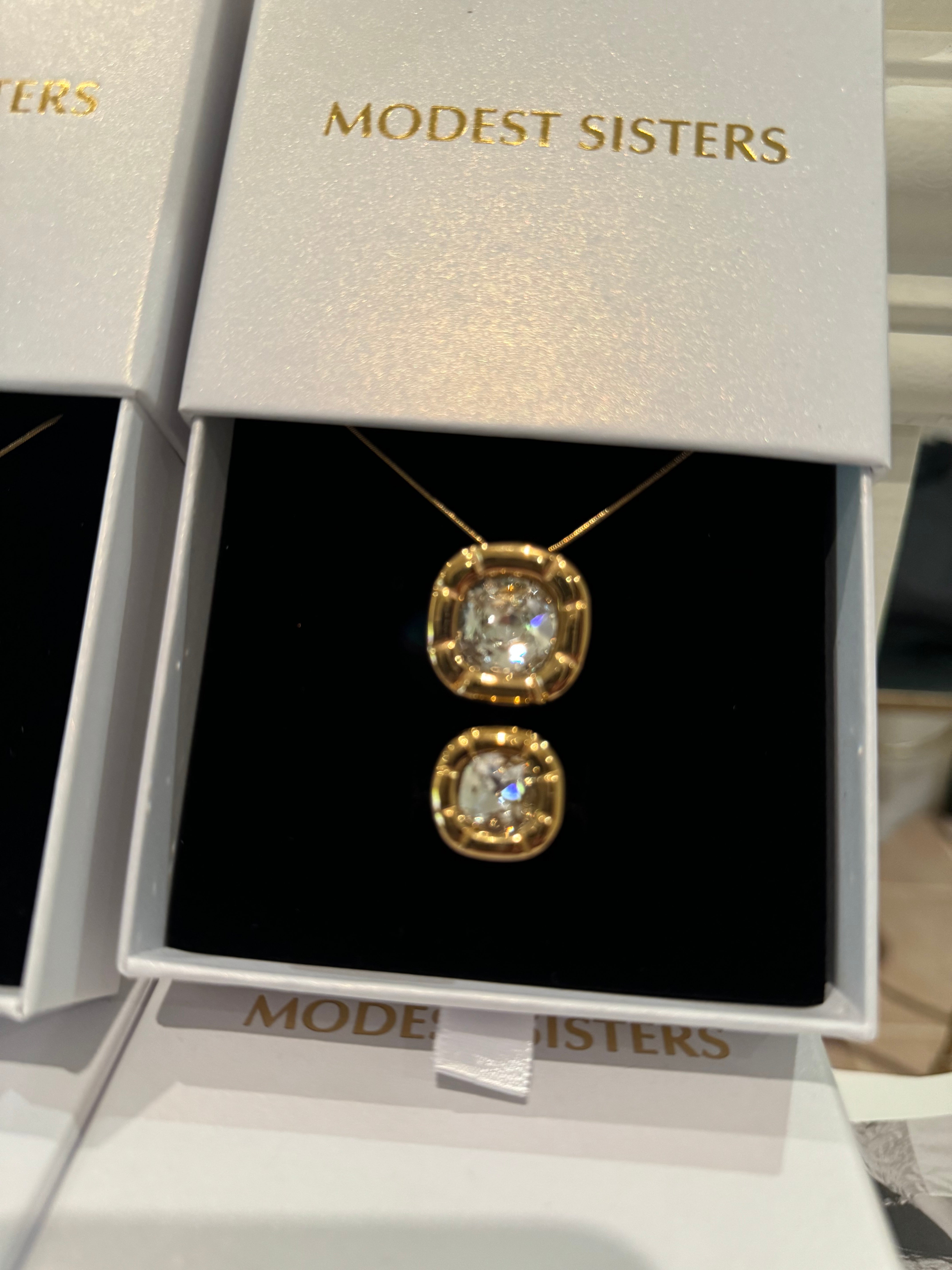 18k Gold Plated Zircon Square Necklace and Ring Set