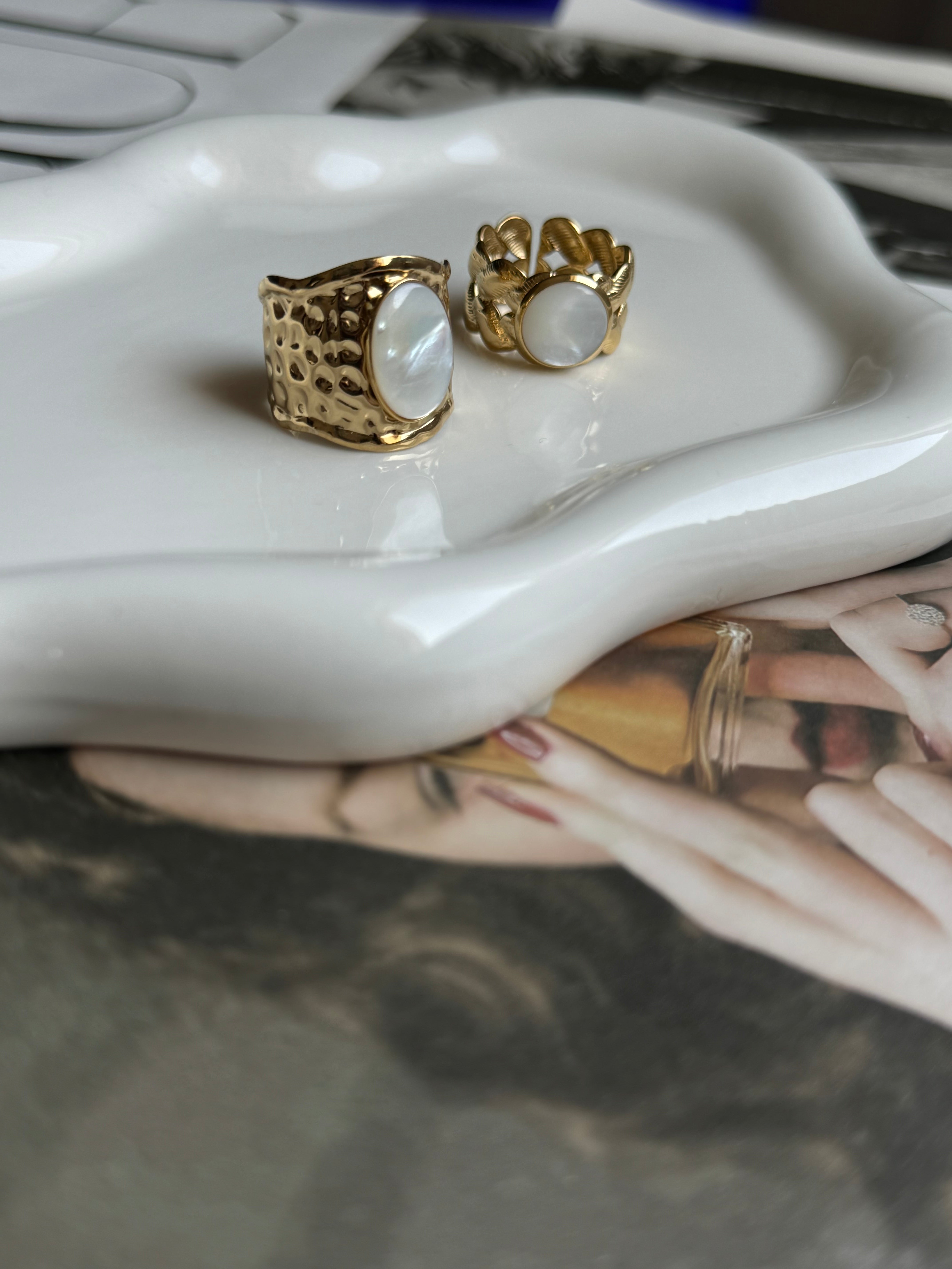Moon Stone Rings - Set of two