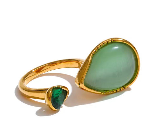 18k Gold Plated Dual Green Zircon Ring
