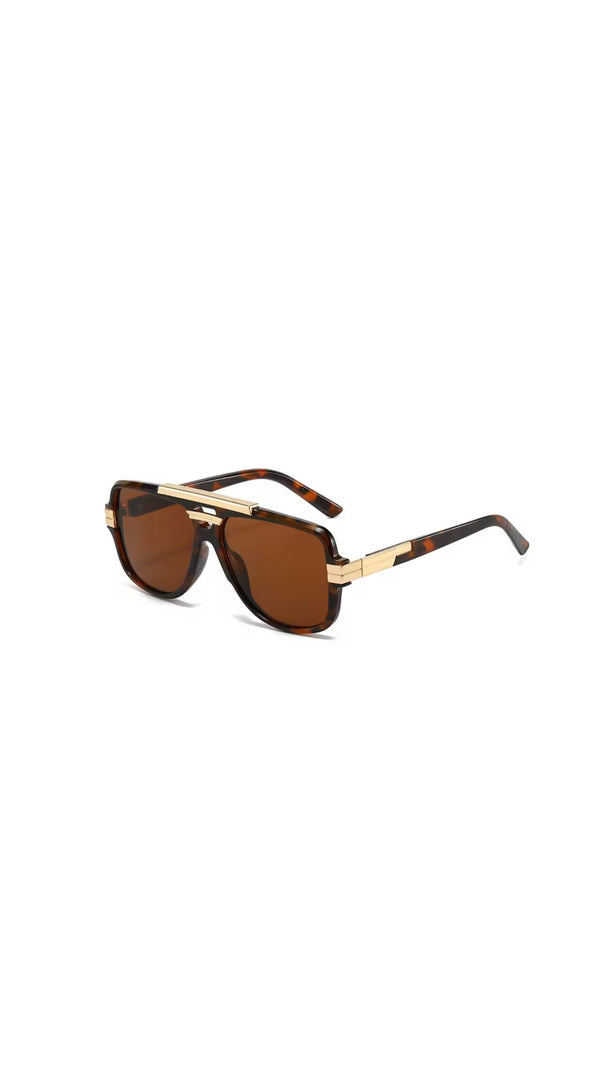 Retro Leopard Brown Double Bridge Shades UV400
