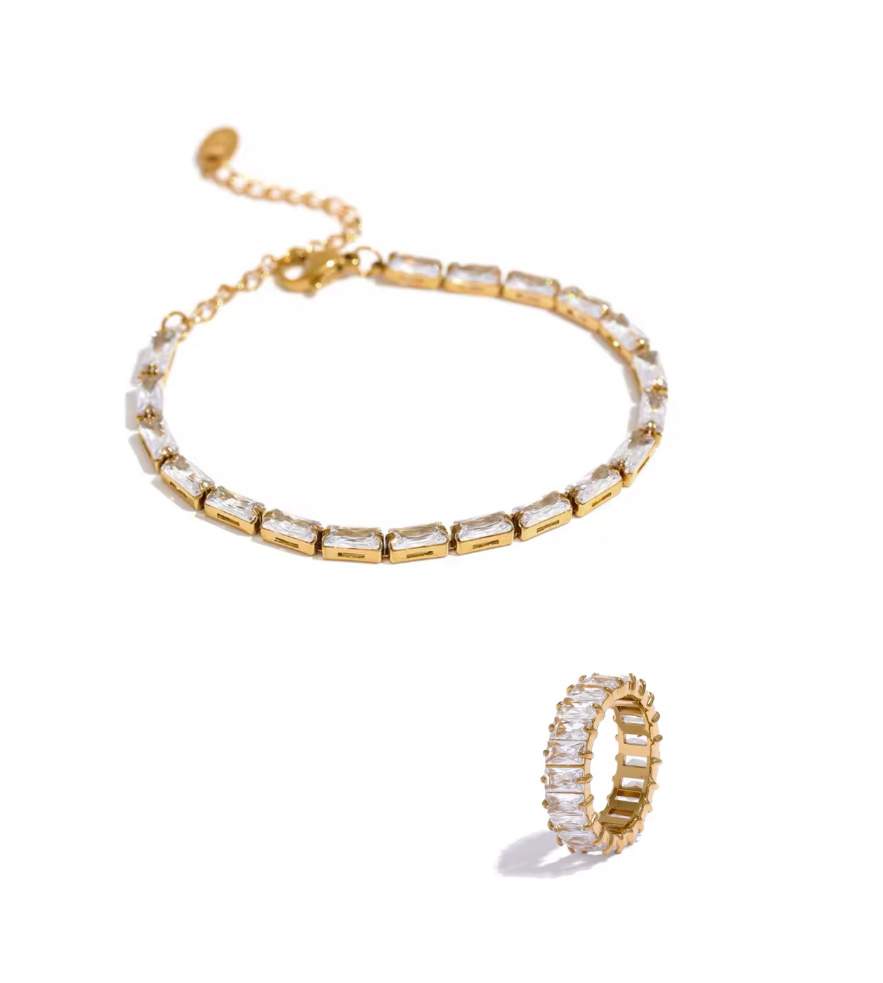Waterproof Zircon Bracelet and Ring Set