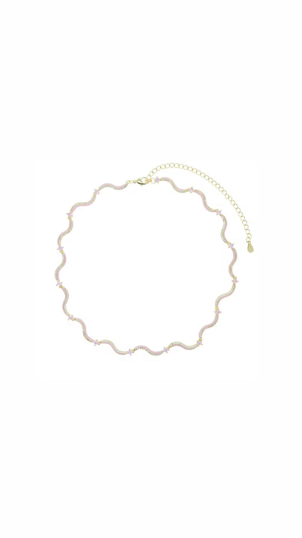 Pink Wave Zirconia Necklace