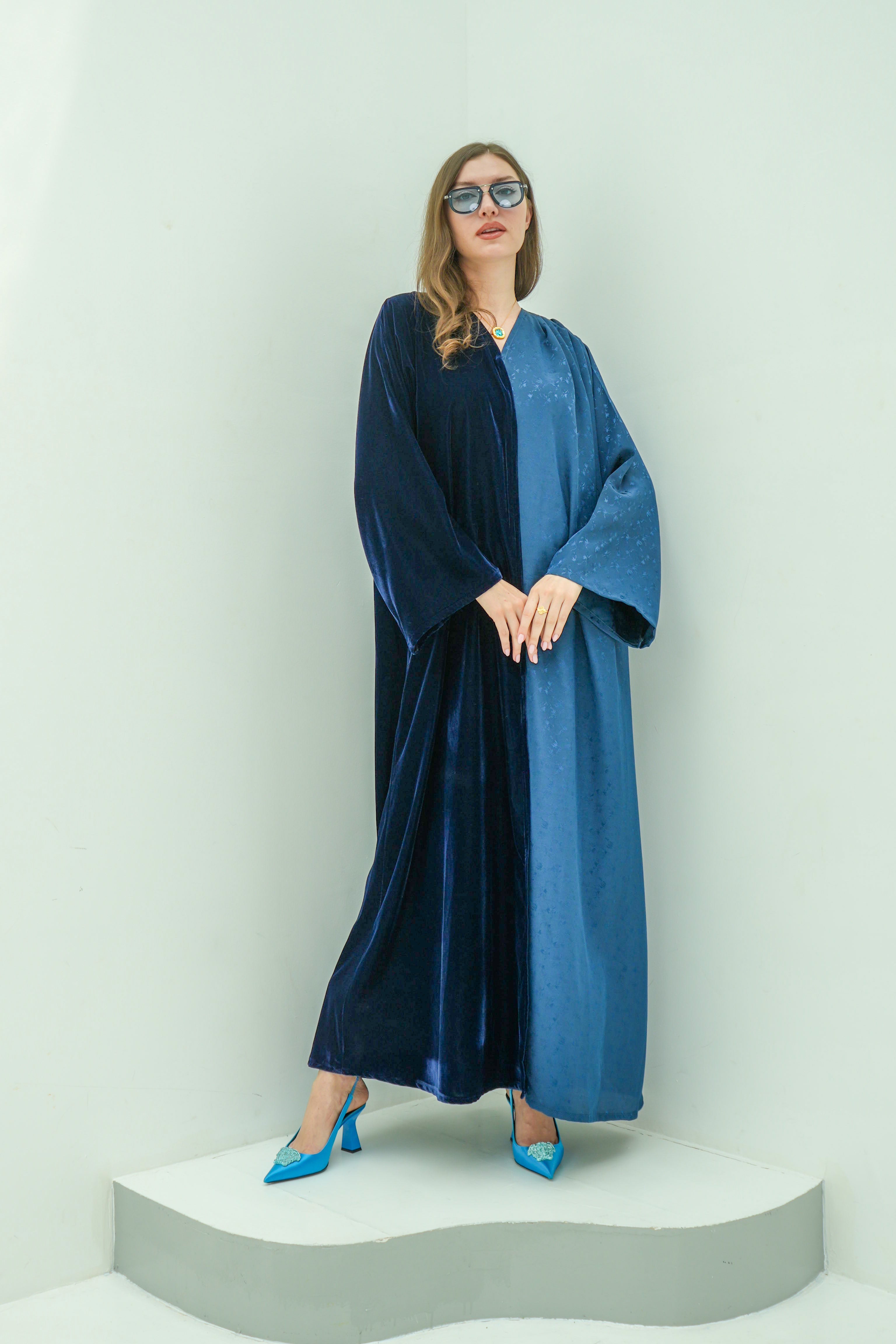 Majestic Velvet and silk crepe Abaya | 3 Pieces Set