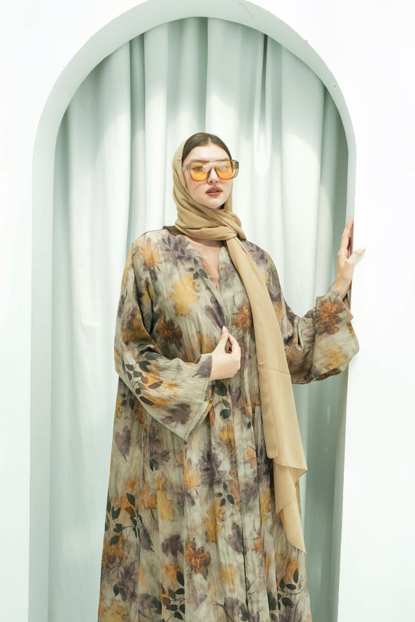 Autumn Whisper Floral Abaya with Dress