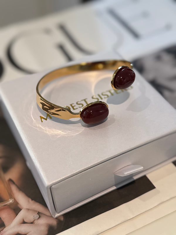 Burgundy Agate 18K Gold Plated Adjustable Bangle -PRE-ORDER