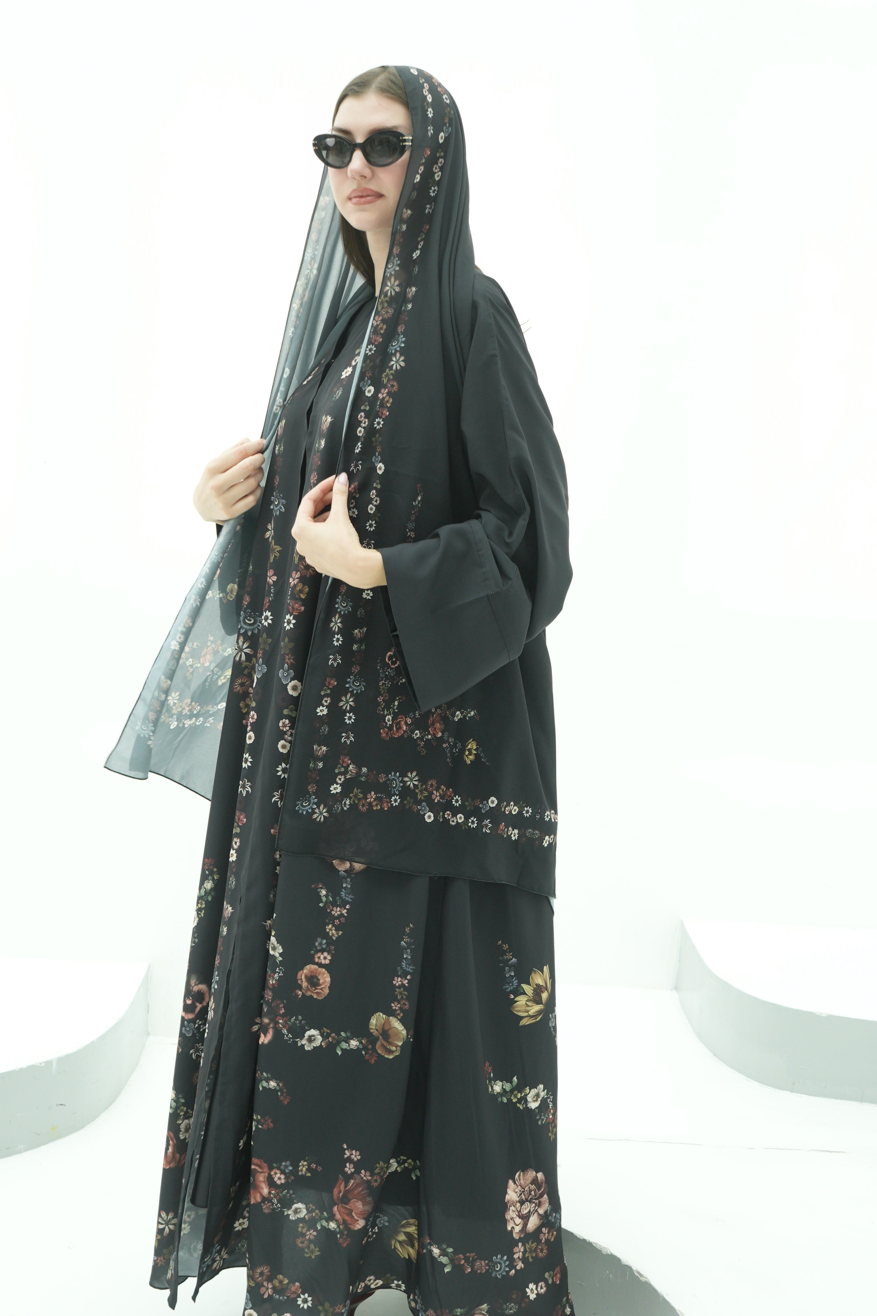 Midnight Bloom Abaya with Dress