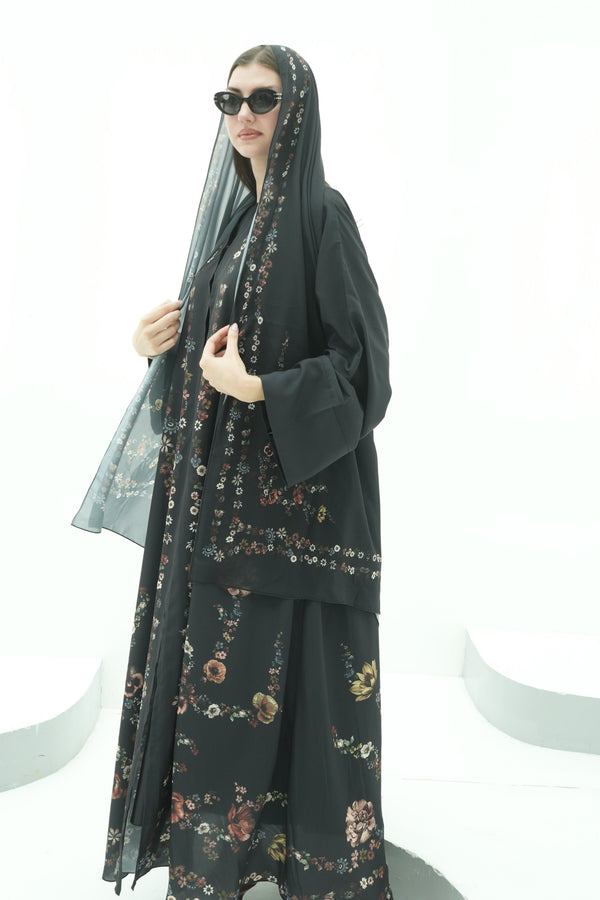 Midnight Bloom Abaya with Dress