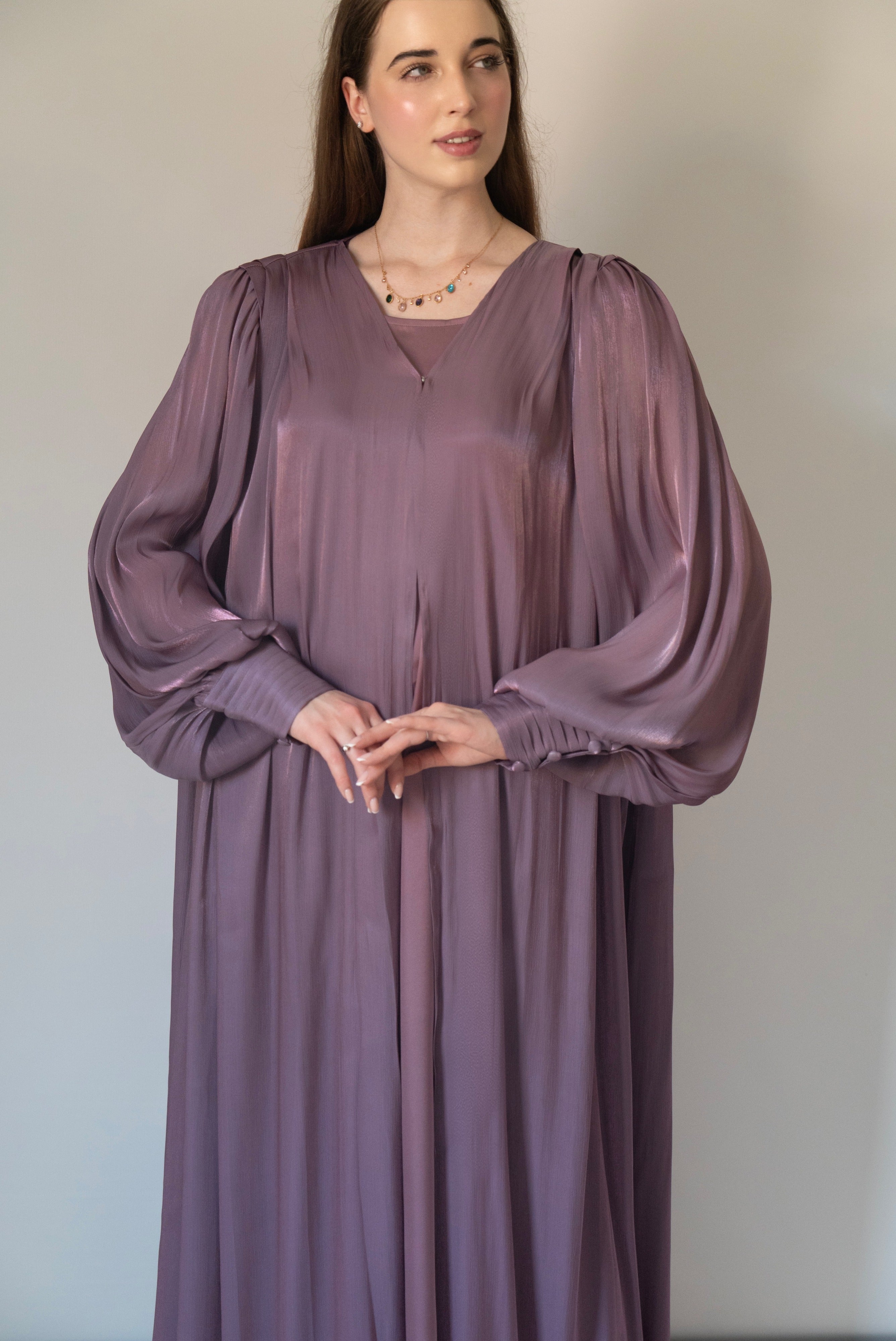 Purple Orchid Abaya  | 3 Pieces Set