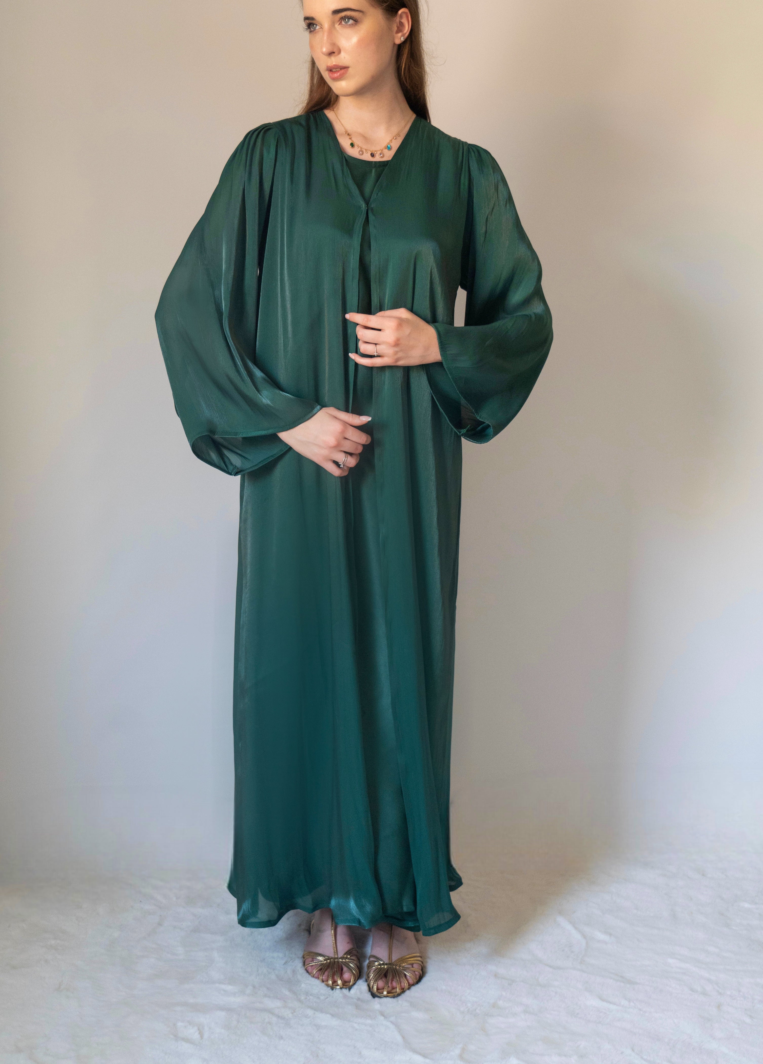 Emerald Silk Abaya | 3 Pieces Set