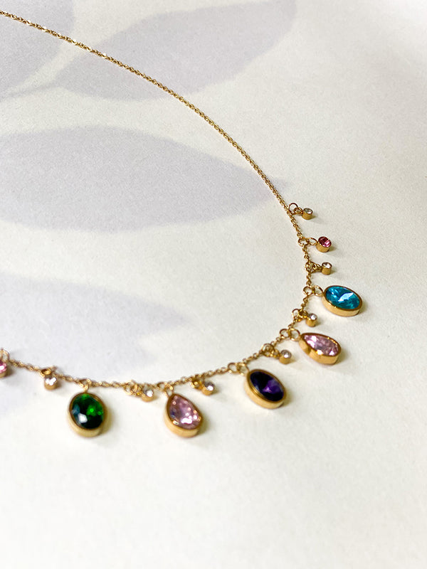Multicolored 18k Gold Plated Zircon Necklace