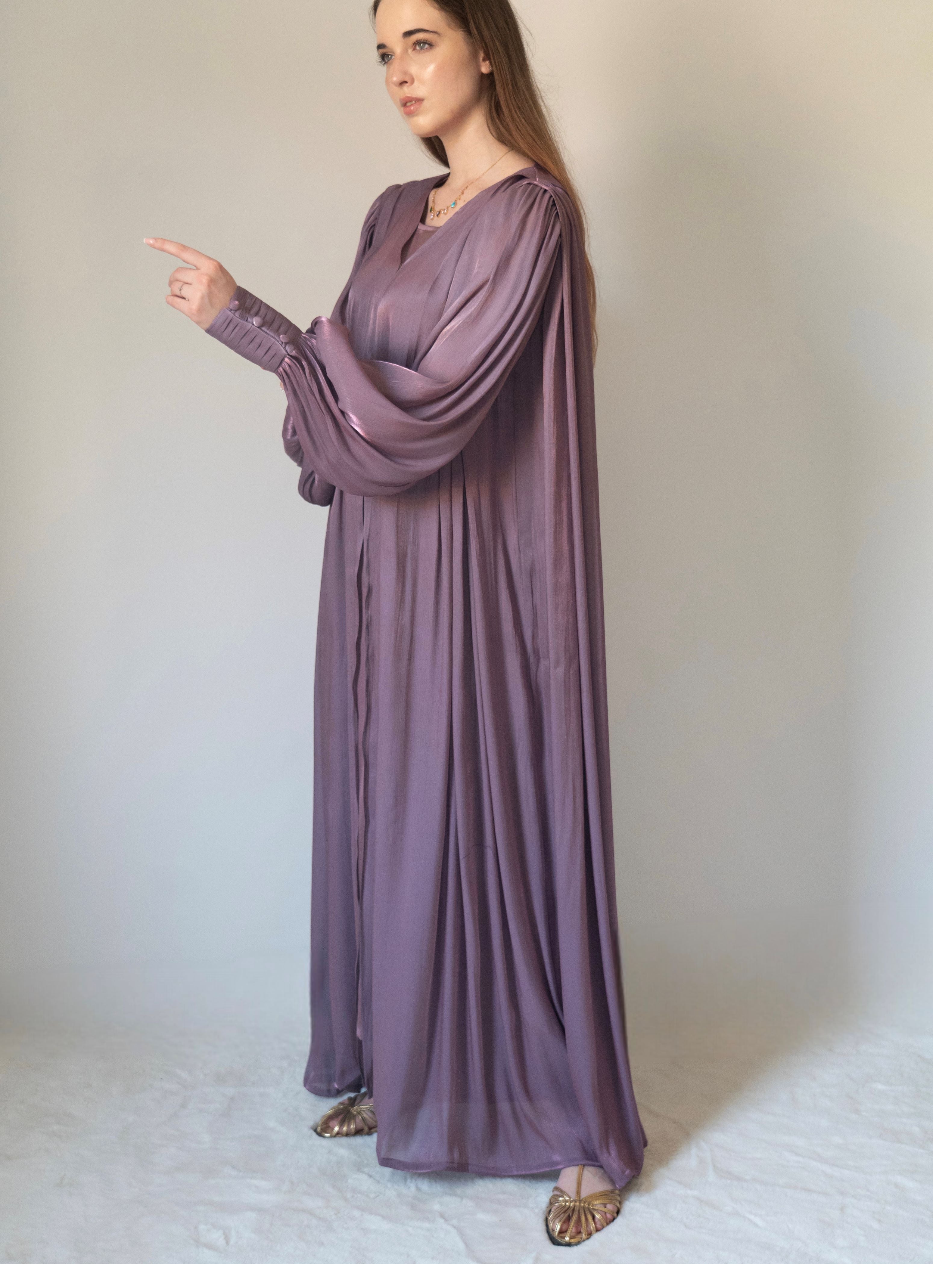 Purple Orchid Abaya  | 3 Pieces Set